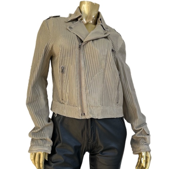Jakett…etc perforated genuine leather moto jacket size M, taupe, Pakistan